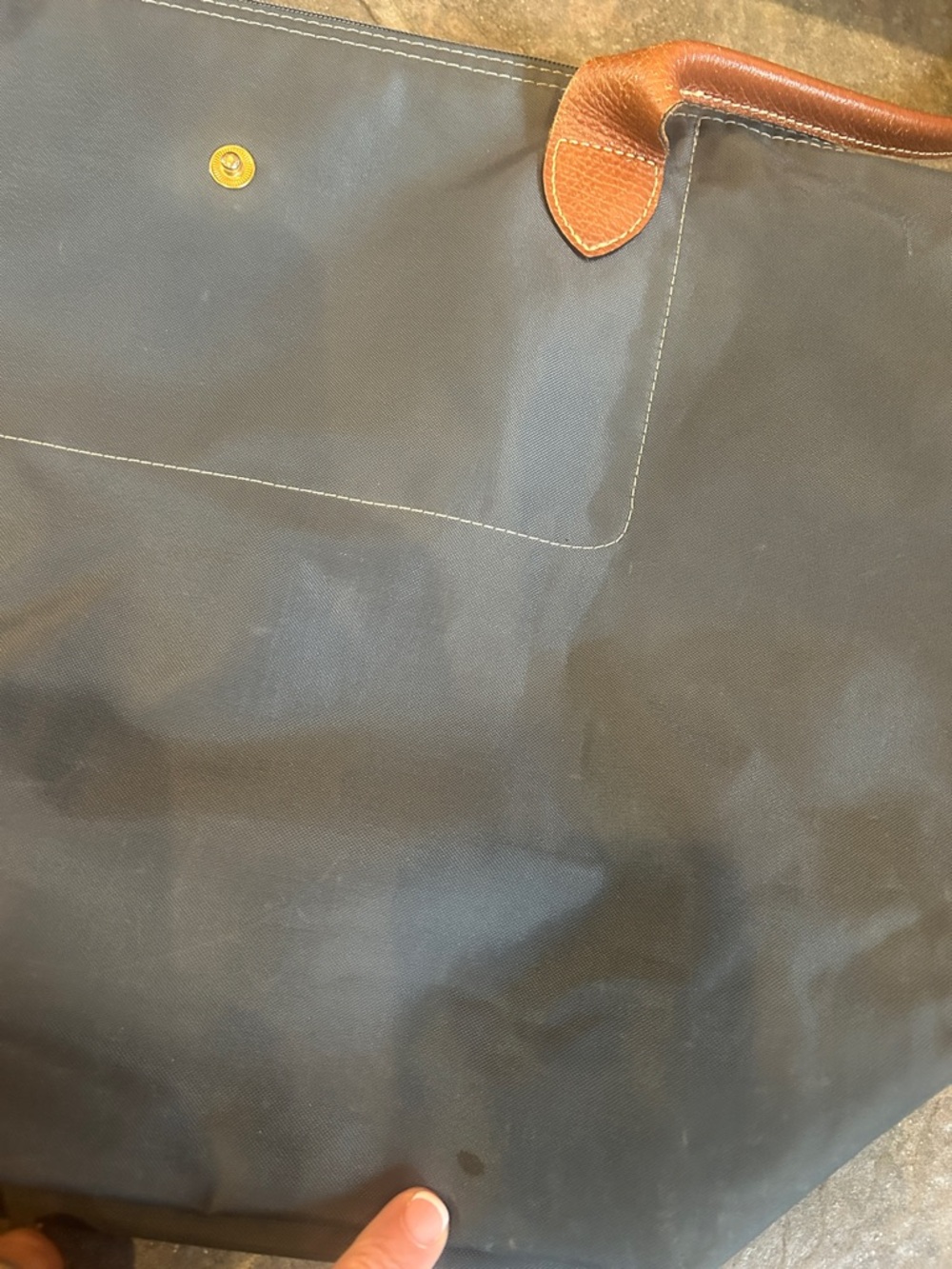 Longchamp Le Pliage Navy Tote with Brown Leather Trim - Picture 12 of 13